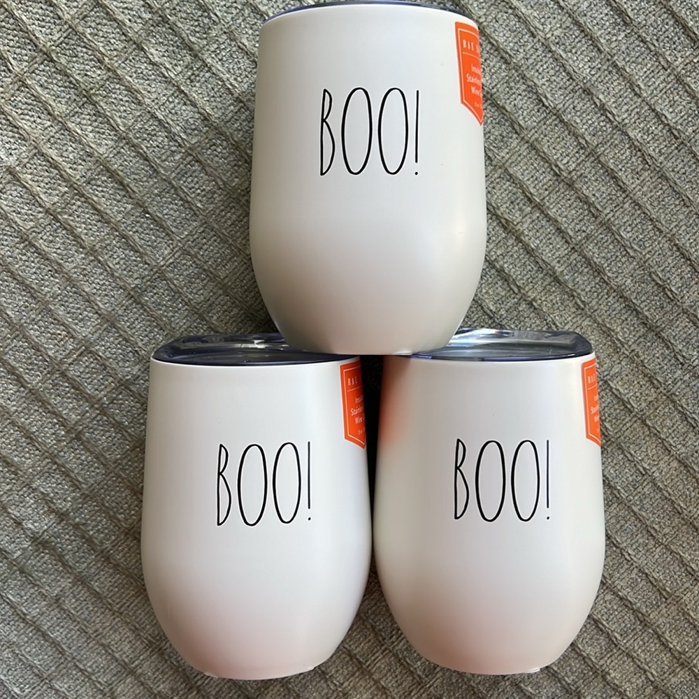 Rae Dunn BOO! Set of 3 Stainless Steel Wine Cup New never used Halloween